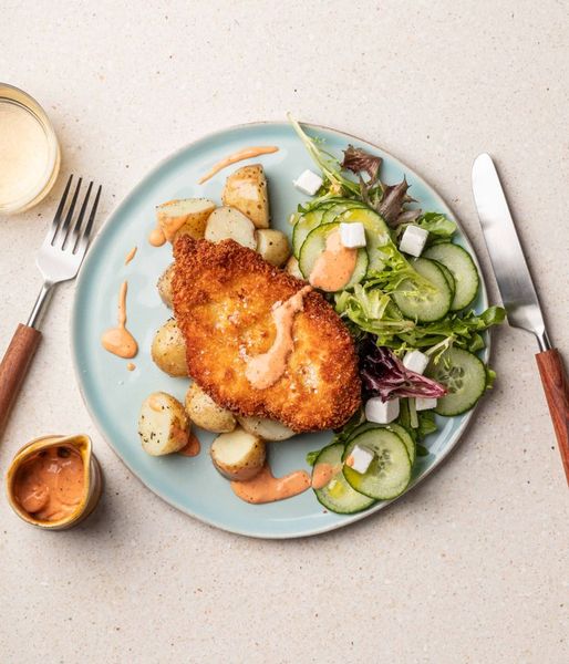 Photo of Crumbed Chicken & Red Pepper Dressing