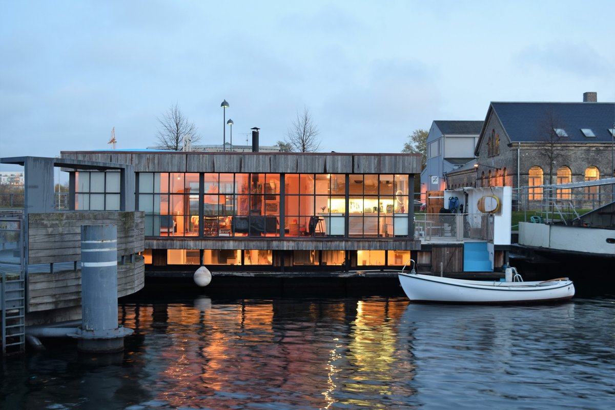 Boathouse – houseboat and evening sun Copenhagen K