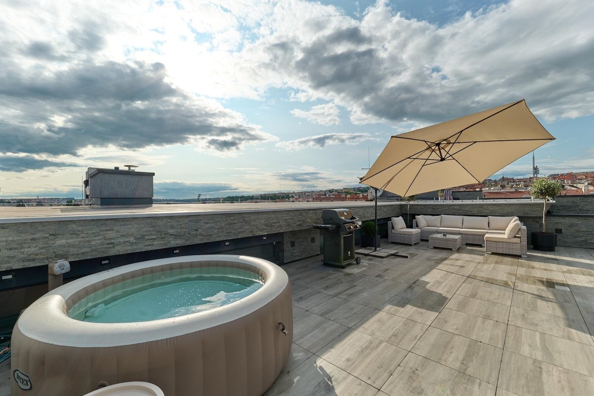 Luxury rooftop jacuzzi | AC | near center +parking gallery image 4