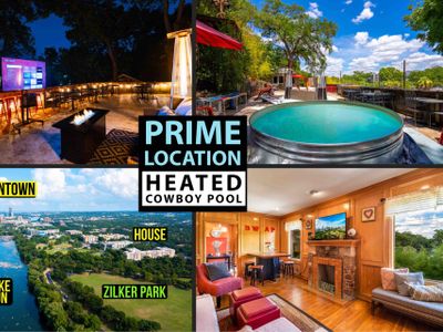 10/10 ATX Location! Patio w/ 65″ TV + Cowboy Pool