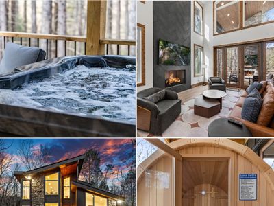 LUXE Chalet! Hot Tub, Sauna, Arcade, 3 King, Creek