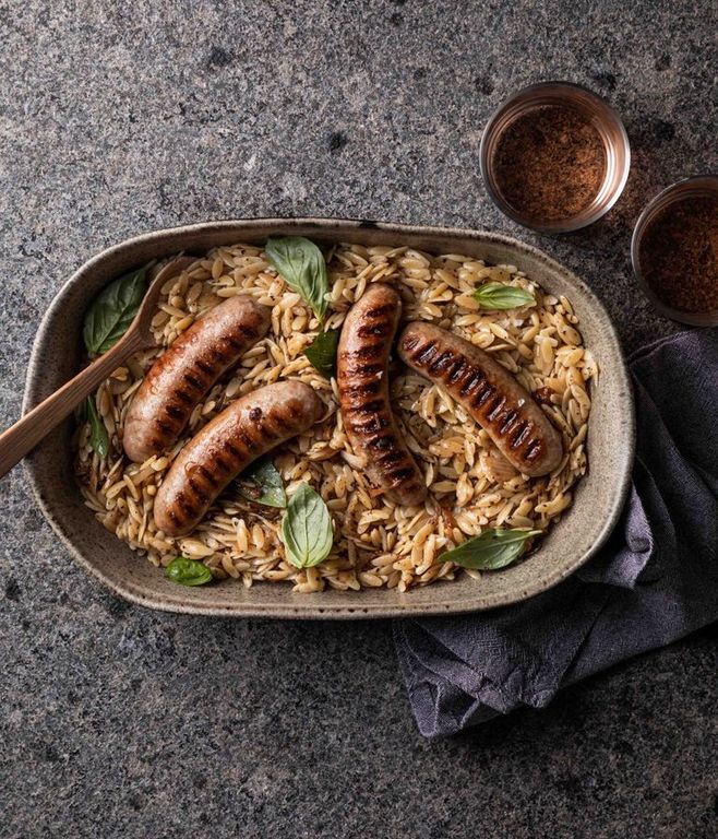 Photo of Herbed Orzo & Pork Bangers