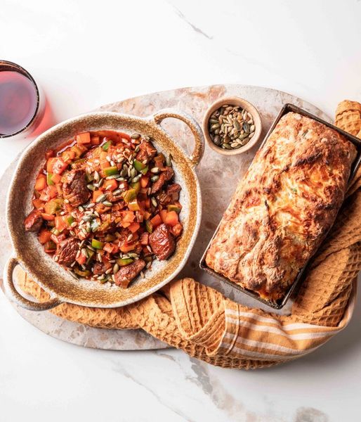 Photo of Cheesy Onion Bread & Ostrich Stew