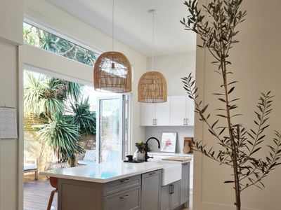 Inviting light filled home with cozy fireplace