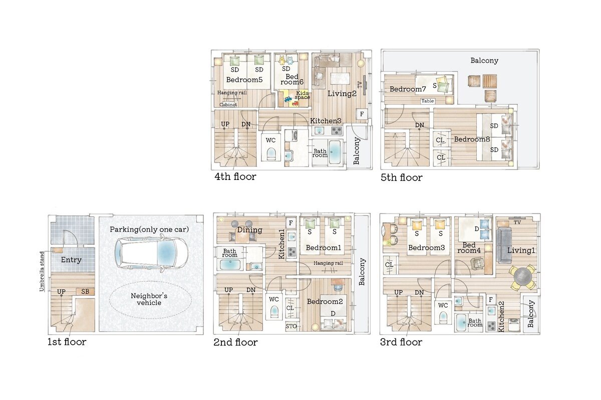 家族やグループ旅行に最適！相撲両国で8BR/3BA！15名OKな広々197㎡貸切/3駅利用＆駐車場付 gallery image 3