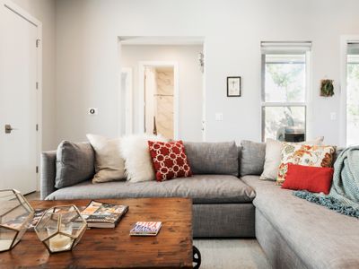 Unwind on the Private Patio of the East Austin Lodge