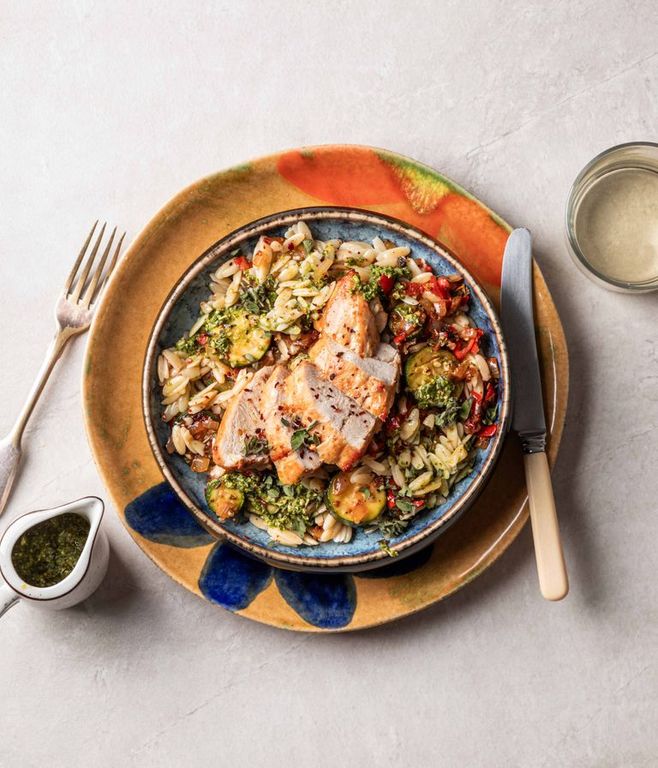 Photo of Pesto Orzo & Crispy Chicken