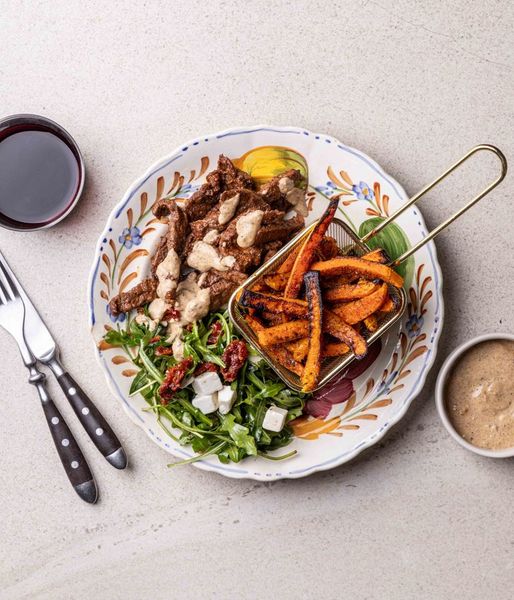 Photo of Beef Strips & Creamy Garlic Sauce