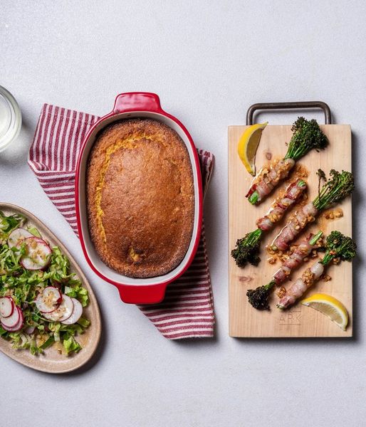 Photo of Bacon-Wrapped Broccolini & Cornbread