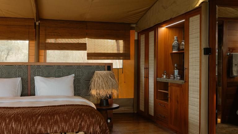 interior of tented suite at Serengeti Bushtops - beautiful details