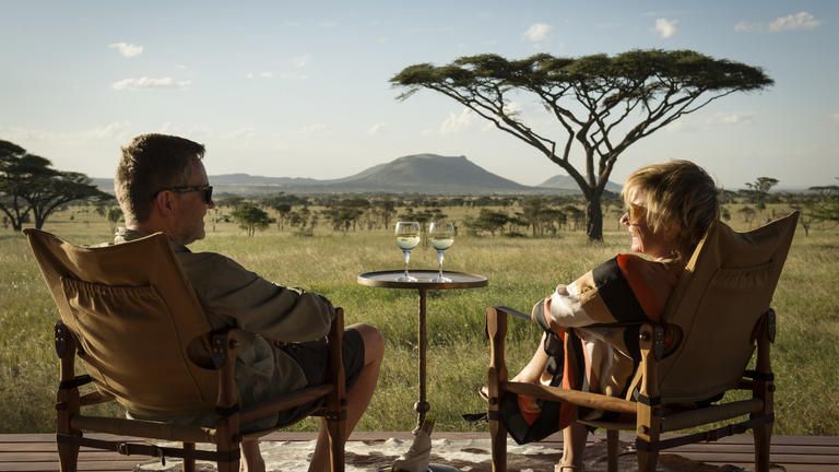 Camp view over the vast Serengeti plains - View from an accommodation tent