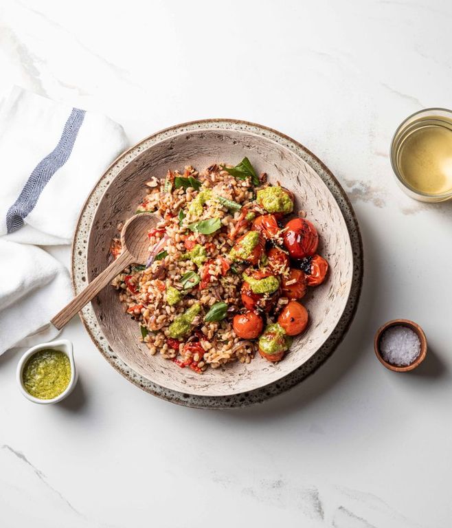 Photo of Barley, Blistered Tomatoes & Pesto