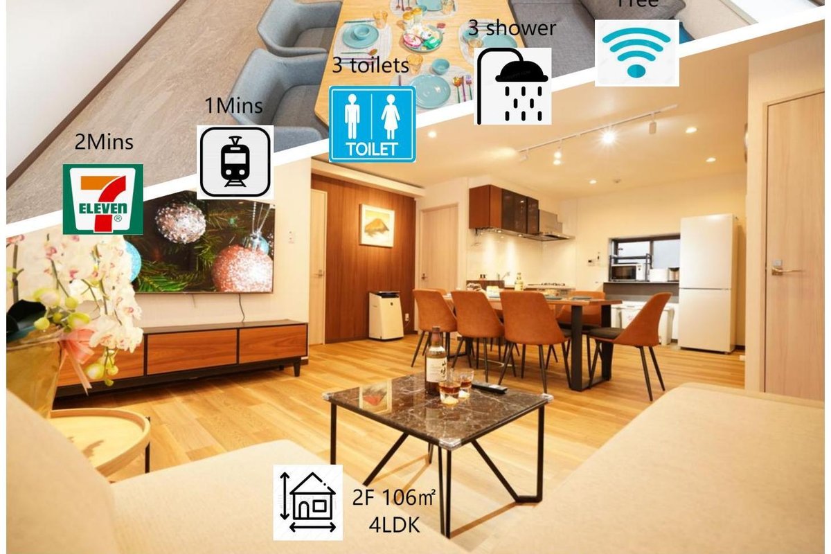 Stn&Conv 1min/Asakusa/Ginza/Skytree/200㎡3WC, 3Shwr