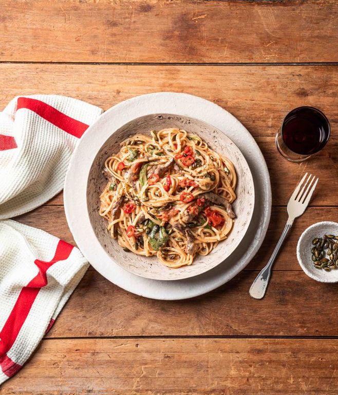 Photo of Sun-dried Tomato Pesto & Beef Pasta