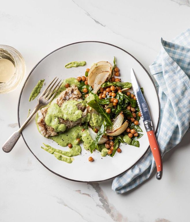 Photo of Hake & Creamy Green Sauce