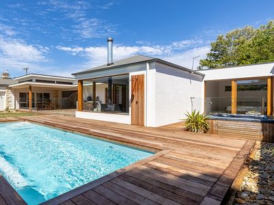 Summertimes with pool, spa and short walk to beach