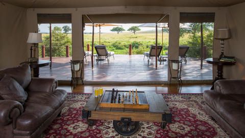Elewana Sand River Masai Mara - Lounge and deck with spectacular views