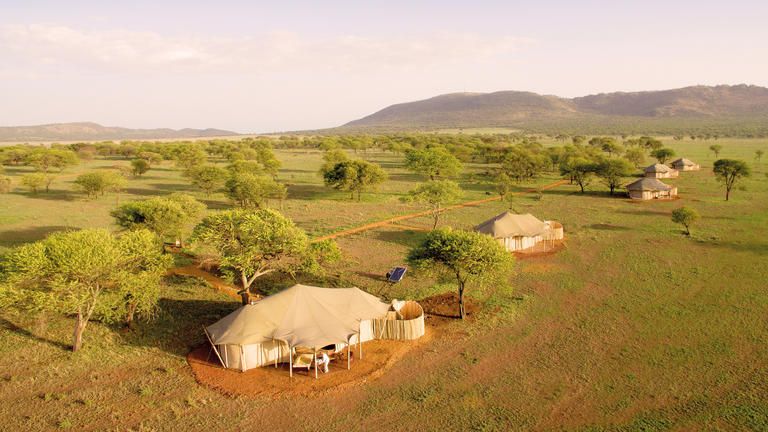 Camp Aerial View - One Nature Nyaruswiga has 12 one-bedroom tented units and 1 two-bedroom tented family unit.