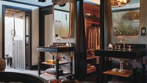 Bathroom Interiors - Featuring a double basin, indoor and outdoor shower, oversized bath and a walk-in cupboard