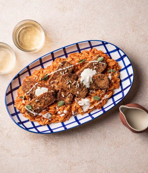 Photo of Crispy Tofu & Creamy Tomato Orzo