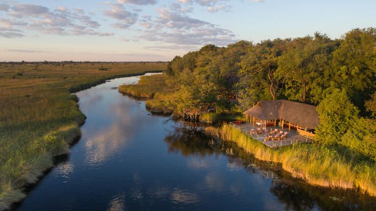 Camp Xakanaxa Aerial View - An aerial view of Camp Xakanaxa overlooking the Khwai River in the Moremi Game Reserve