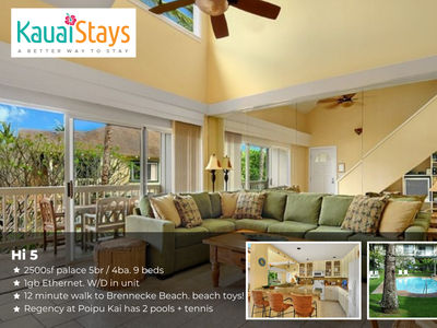 Huge 2500 SF Resort Home. Gig Internet. Stroll to Beach