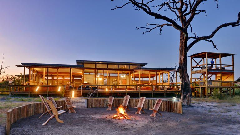 Nogatsaa Pans Chobe Lodge - Main Building full view - evening
