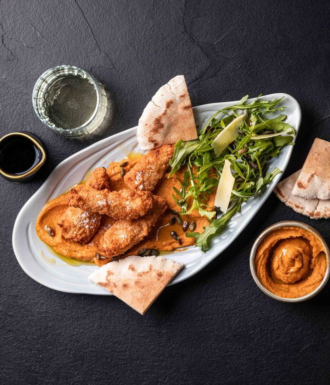 Photo of Hake Goujons & Butternut Hummus