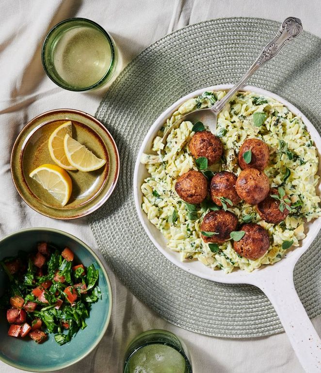 Photo of Spinach Artichoke Orzo & Lentil Orbs