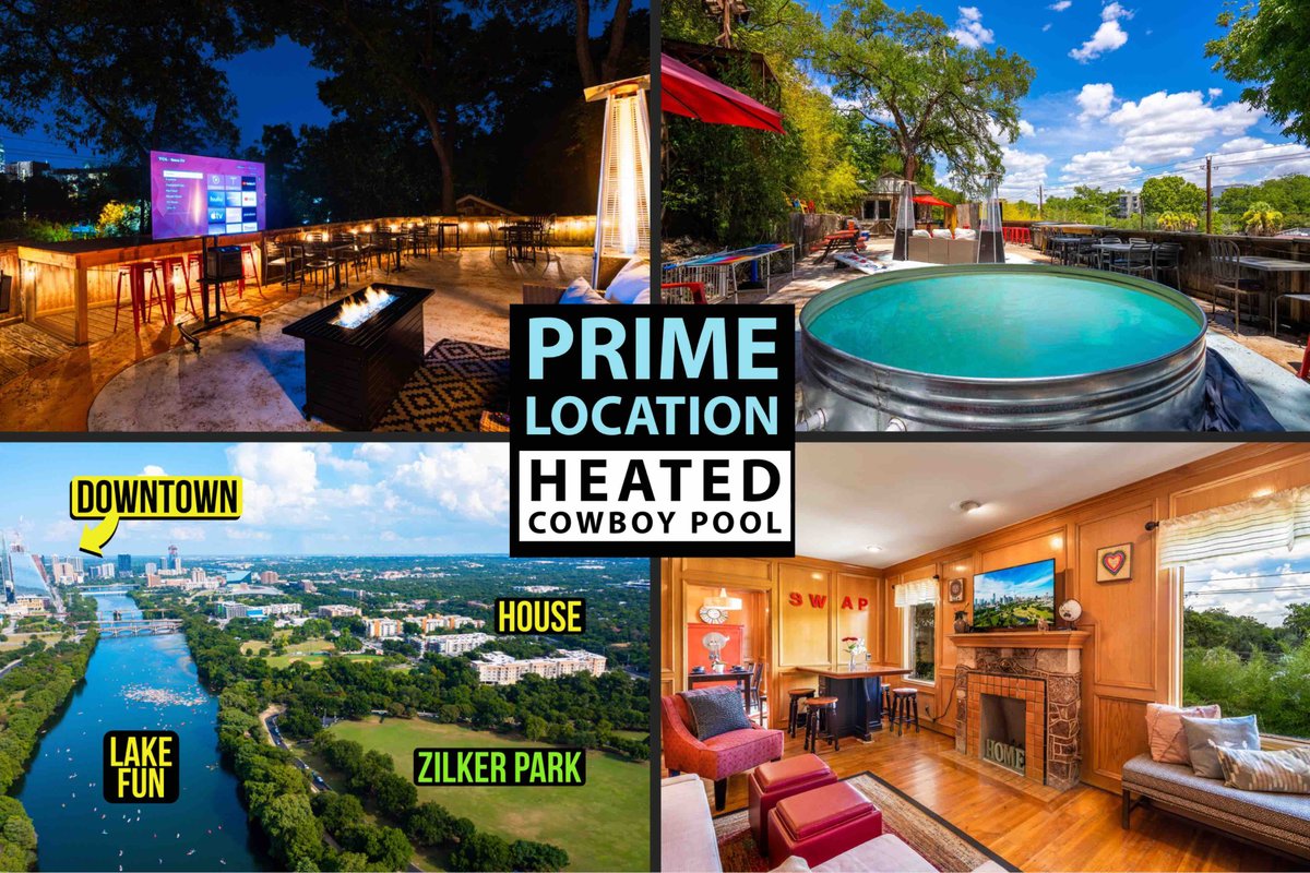10/10 ATX Location! Patio w/ 65″ TV + Cowboy Pool