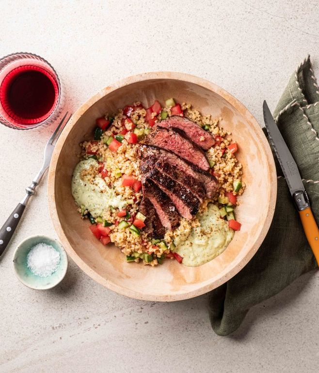Photo of Pesto Bulgur Salad & Ostrich Steak