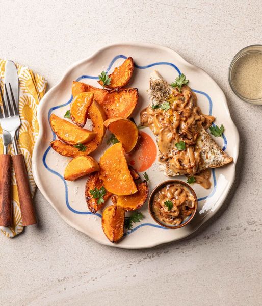 Photo of Baked Swordfish & Creamy Onions