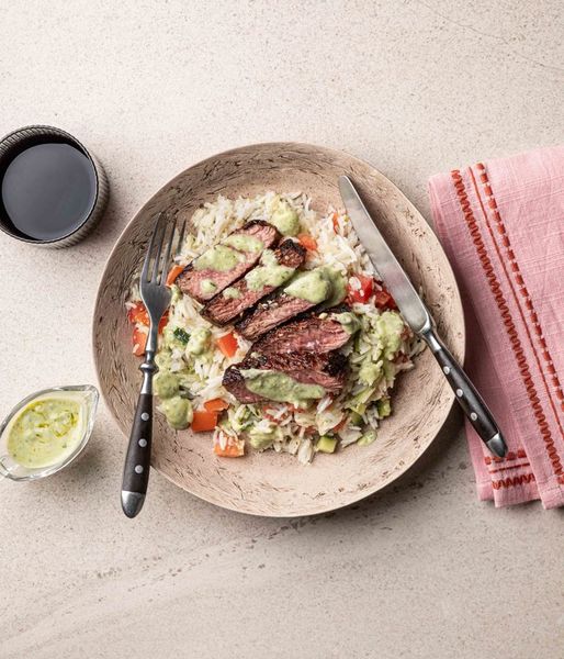 Photo of Pesto Rice Salad & Ostrich Steak