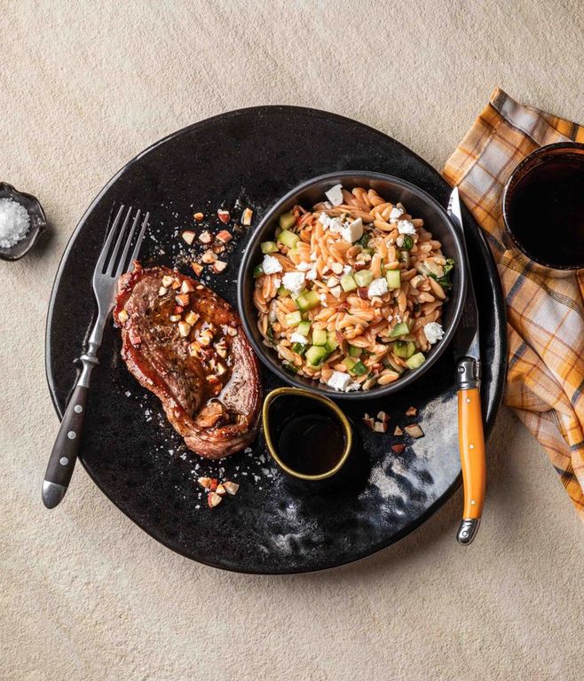 Photo of Lamb Chops & Red Pepper Pesto Orzo