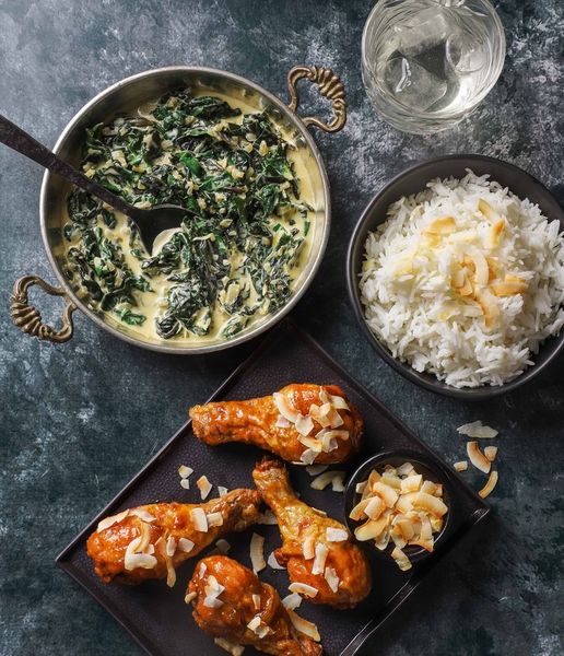 Photo of Curried Fried Chicken & Coconut Greens