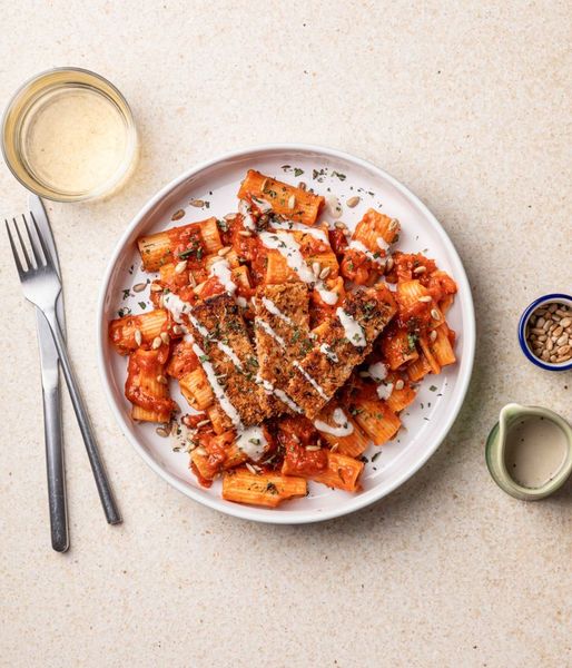 Photo of Crispy Tofu & Creamy Tomato Pasta
