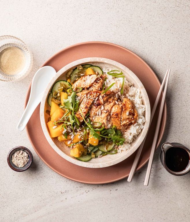 Photo of Chili-crisp Chicken Mango Rice Bowl