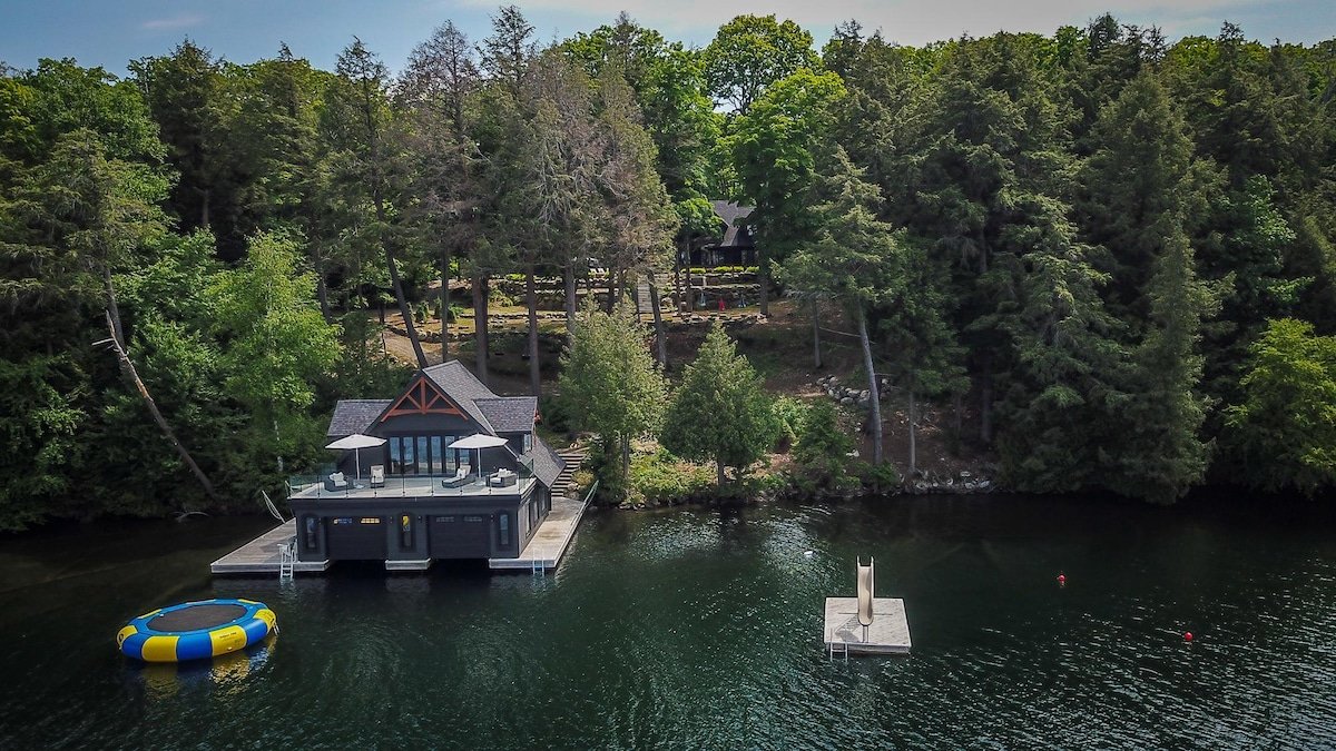 Lakeside Mansion + Boathouse on Joseph