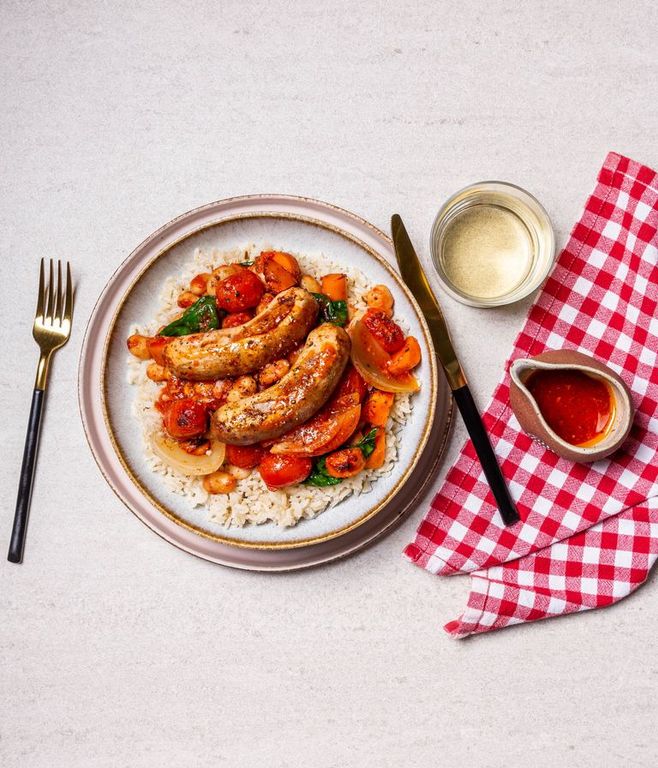 Photo of Pork Bangers & Veggie Tray-bake