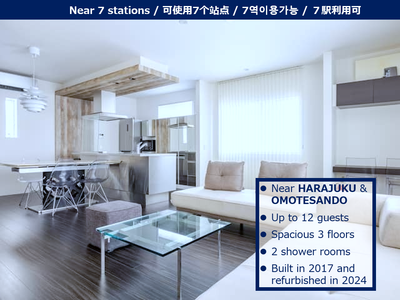7 stations accessible/Up to 12 ppl/Near Harajuku
