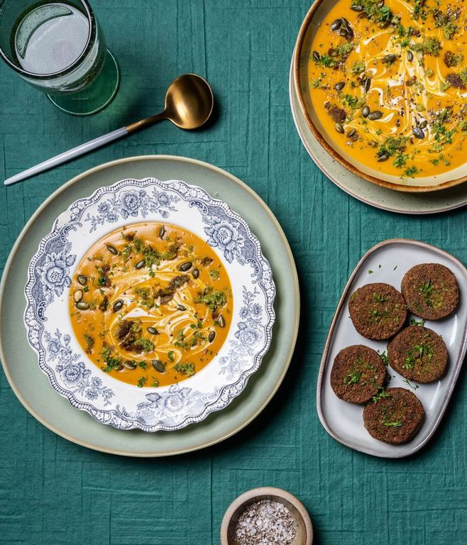 Photo of Curried Pumpkin Soup & Crispy Falafel
