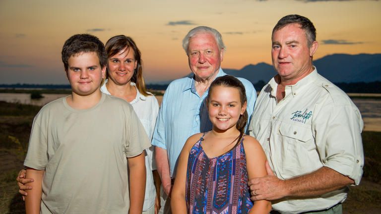 The Murray family with Sir David Attenborough - Nick & Desiree Murray, with their children, Jed and Tait, with Sir David Attenborough